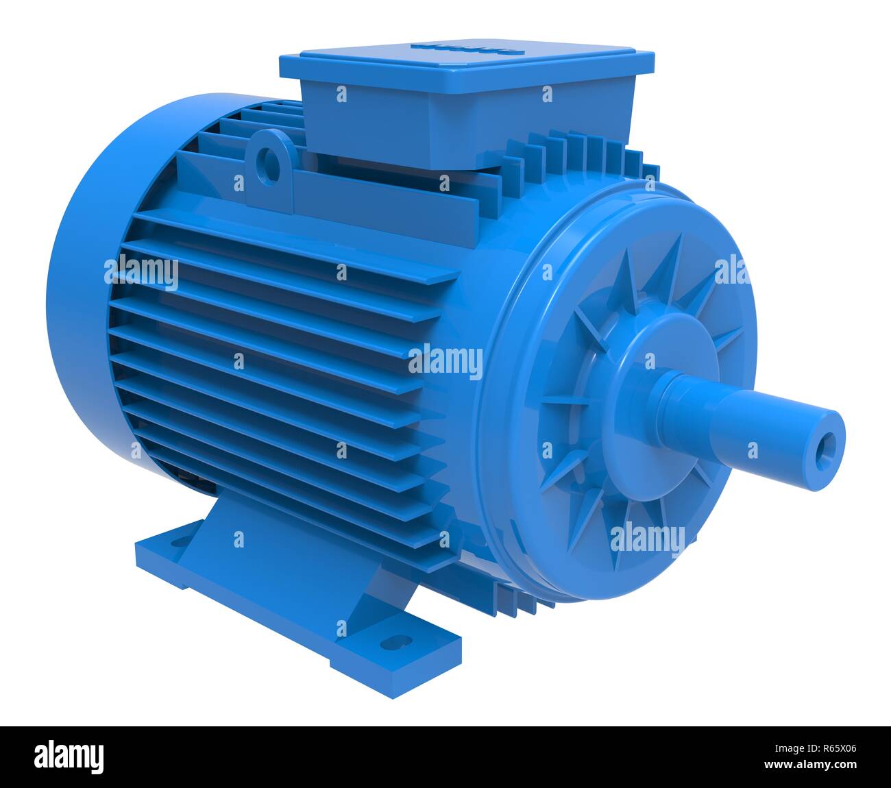 3D Illustration Industrial Blue Electric Motor Isolated on White Stock ...