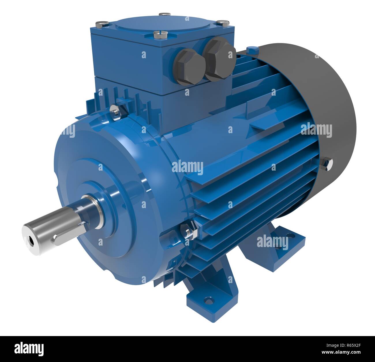 3D Illustration Industrial Blue Electric Motor Isolated on White Stock ...