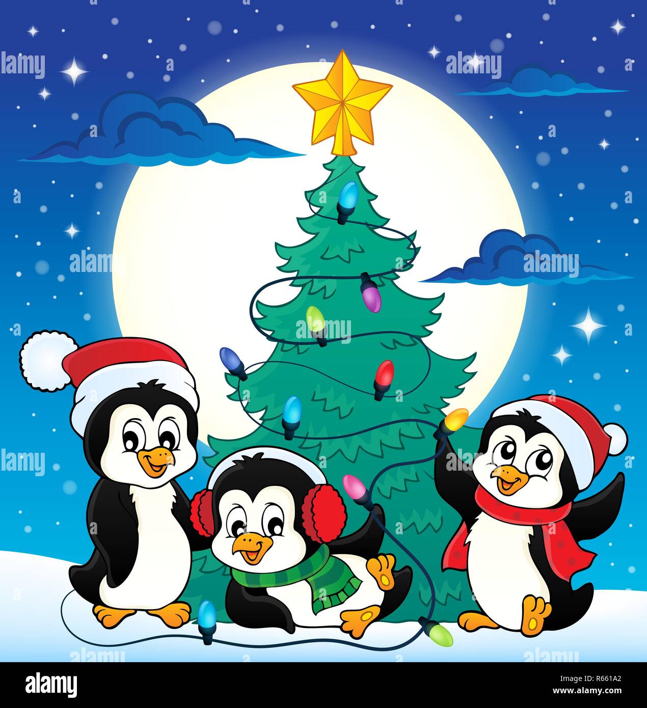 Christmas tree and penguins image 4 Stock Photo Alamy