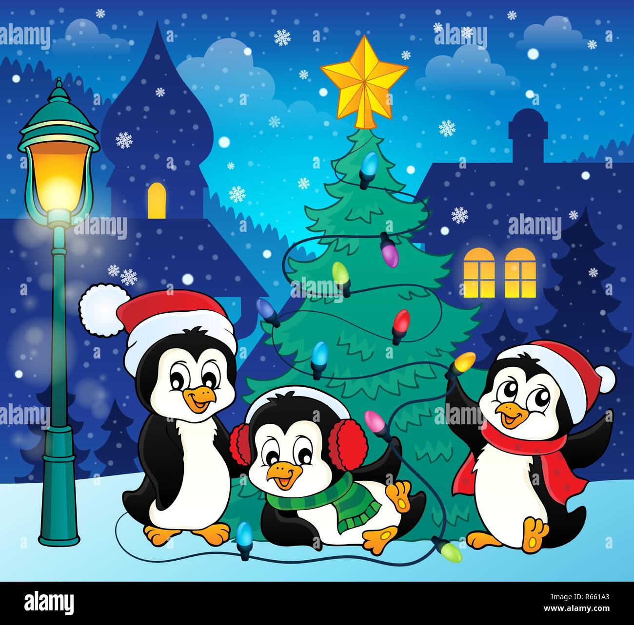 Christmas tree and penguins image 5 Stock Photo Alamy