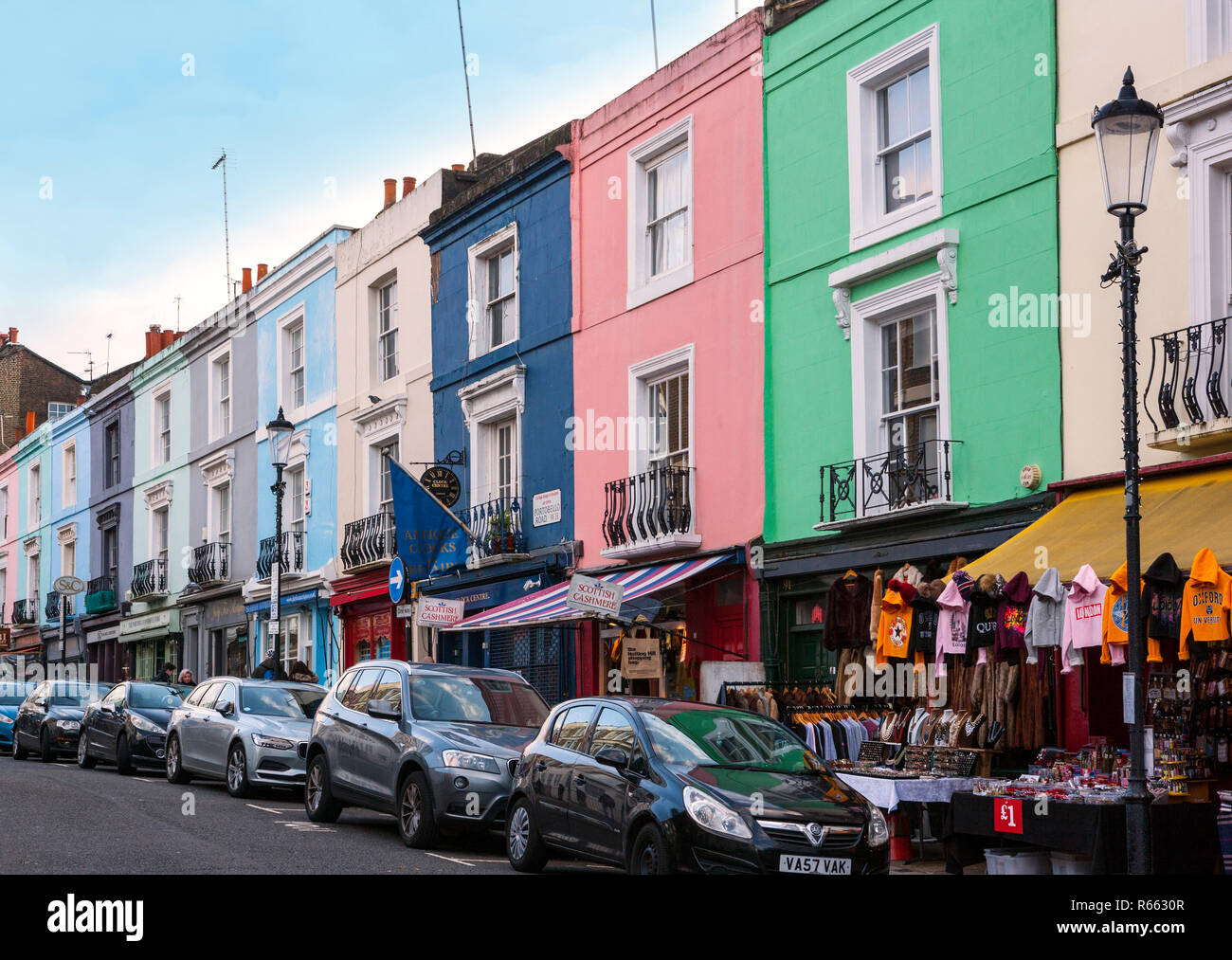 Colourful Houses and Shops, Portobello Road, Notting Hill Stock Photo