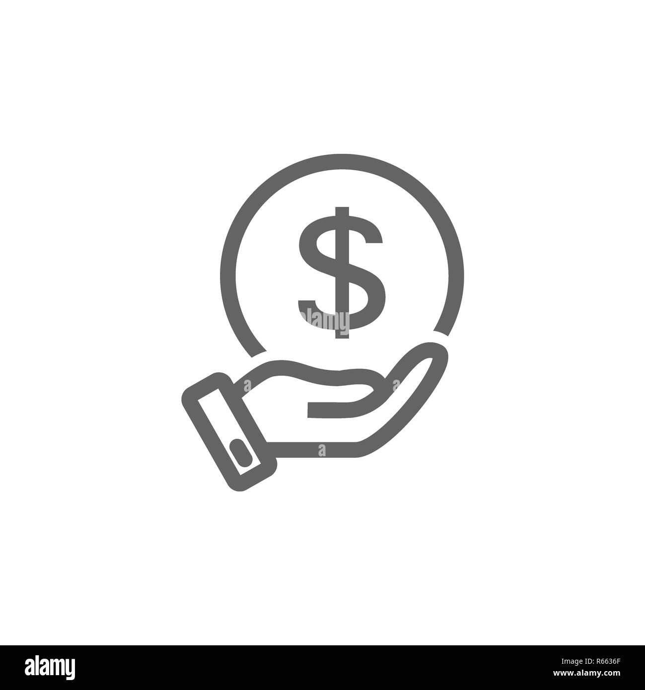 Simple hand with a coin line icon. Symbol and sign illustration design ...