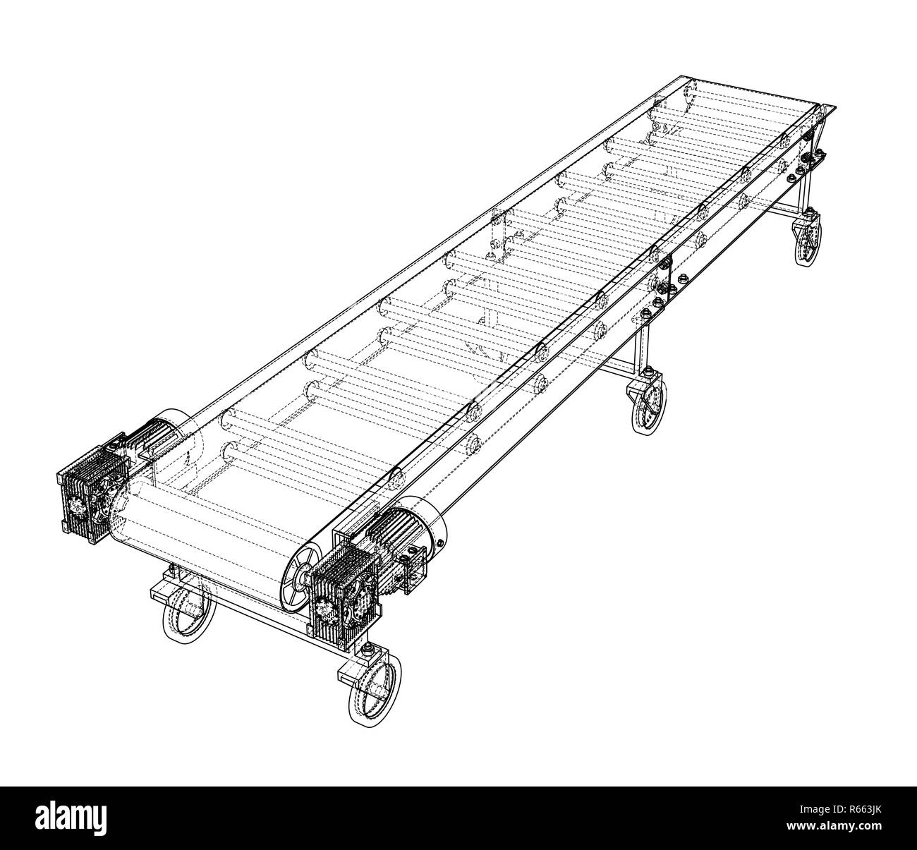 3D outline conveyor belt. 3d illustration. Wireframe style Stock Photo
