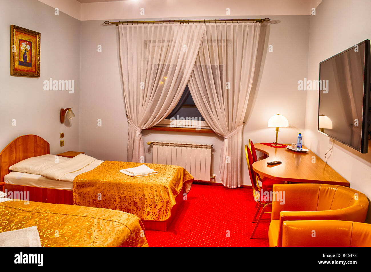 Interior architecture on the example of a bedroom and bathroom Stock