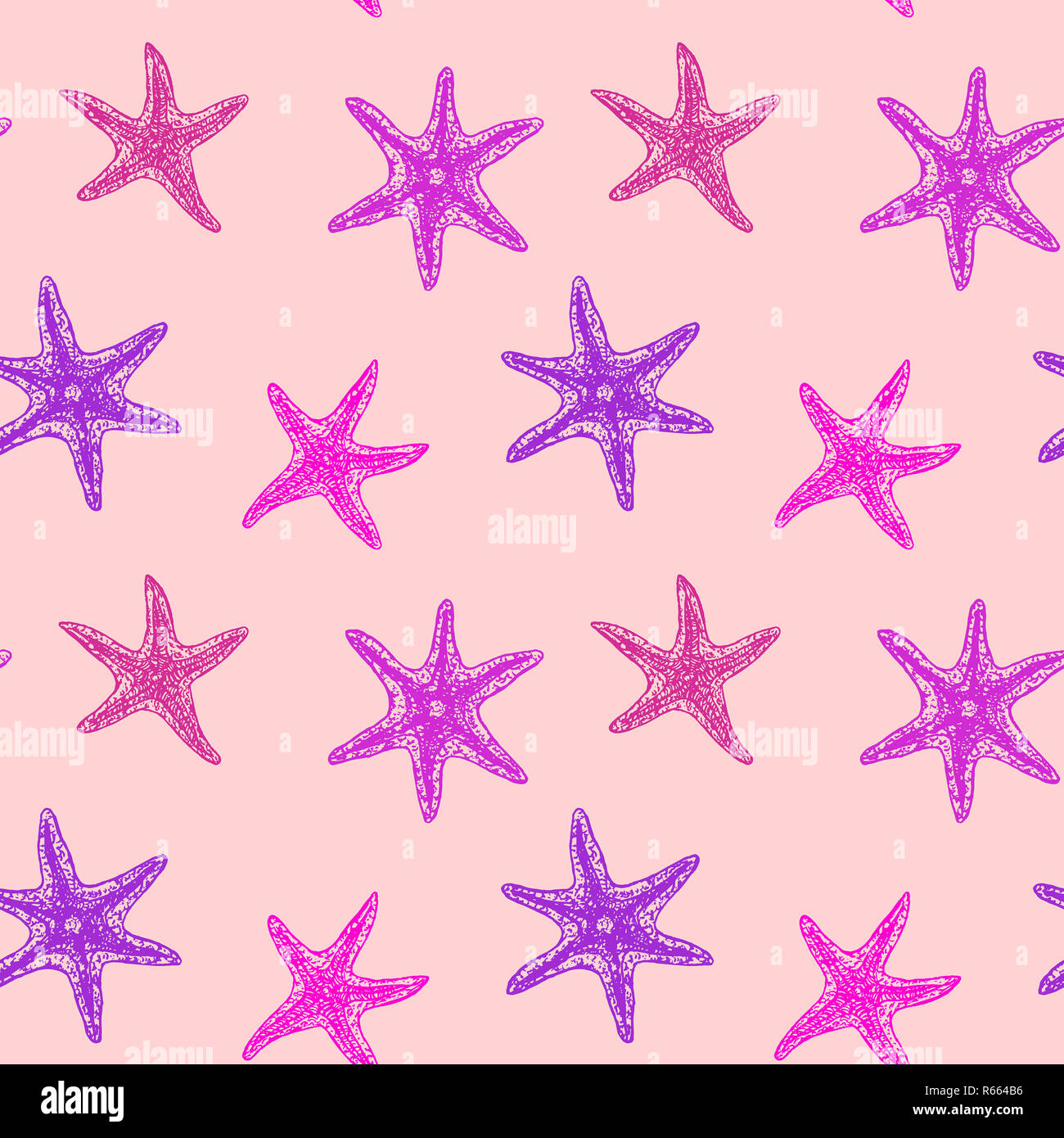Sea stars, seamless pattern design, hand drawn doodle, sketch in pop ...