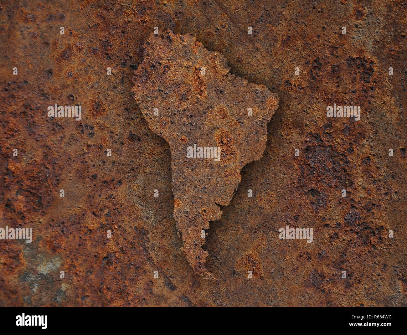 map of south america on rusty metal Stock Photo