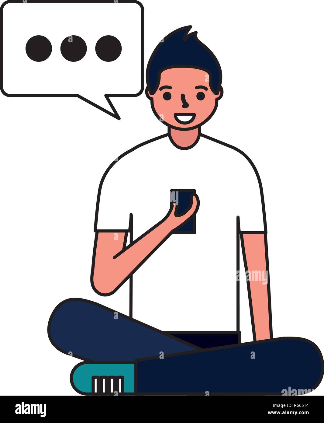 man sitting using mobile speech bubble vector illustration Stock Vector ...