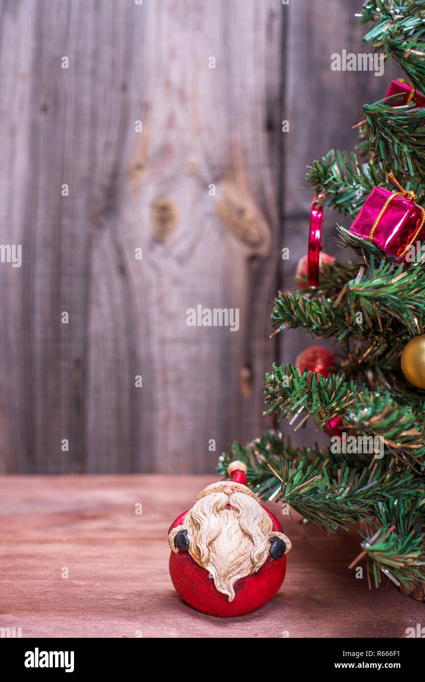 christmas tree on a wooden background Stock Photo