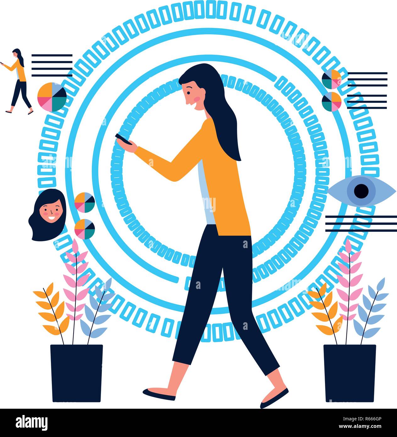woman using mobile scan face eye vector illustration Stock Vector Image ...