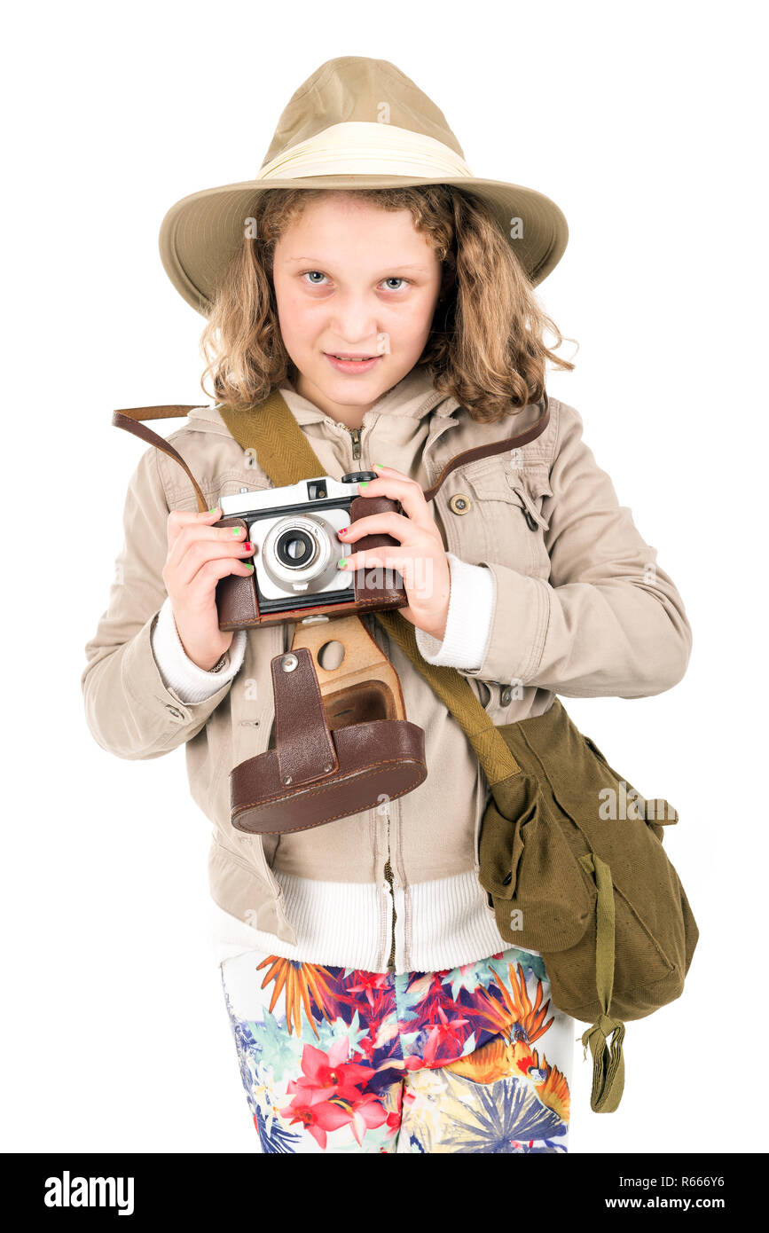 Girl in safari costume Stock Photo - Alamy