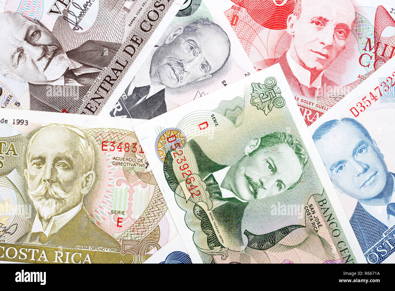 Costa Rican money, a background Stock Photo Alamy