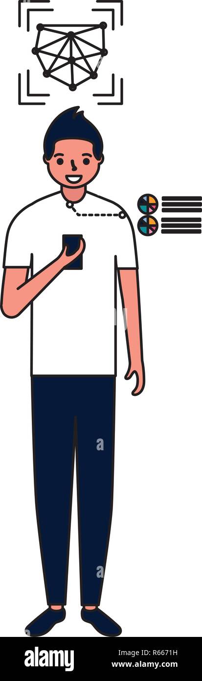 man face scan using mobile digital vector illustration Stock Vector ...