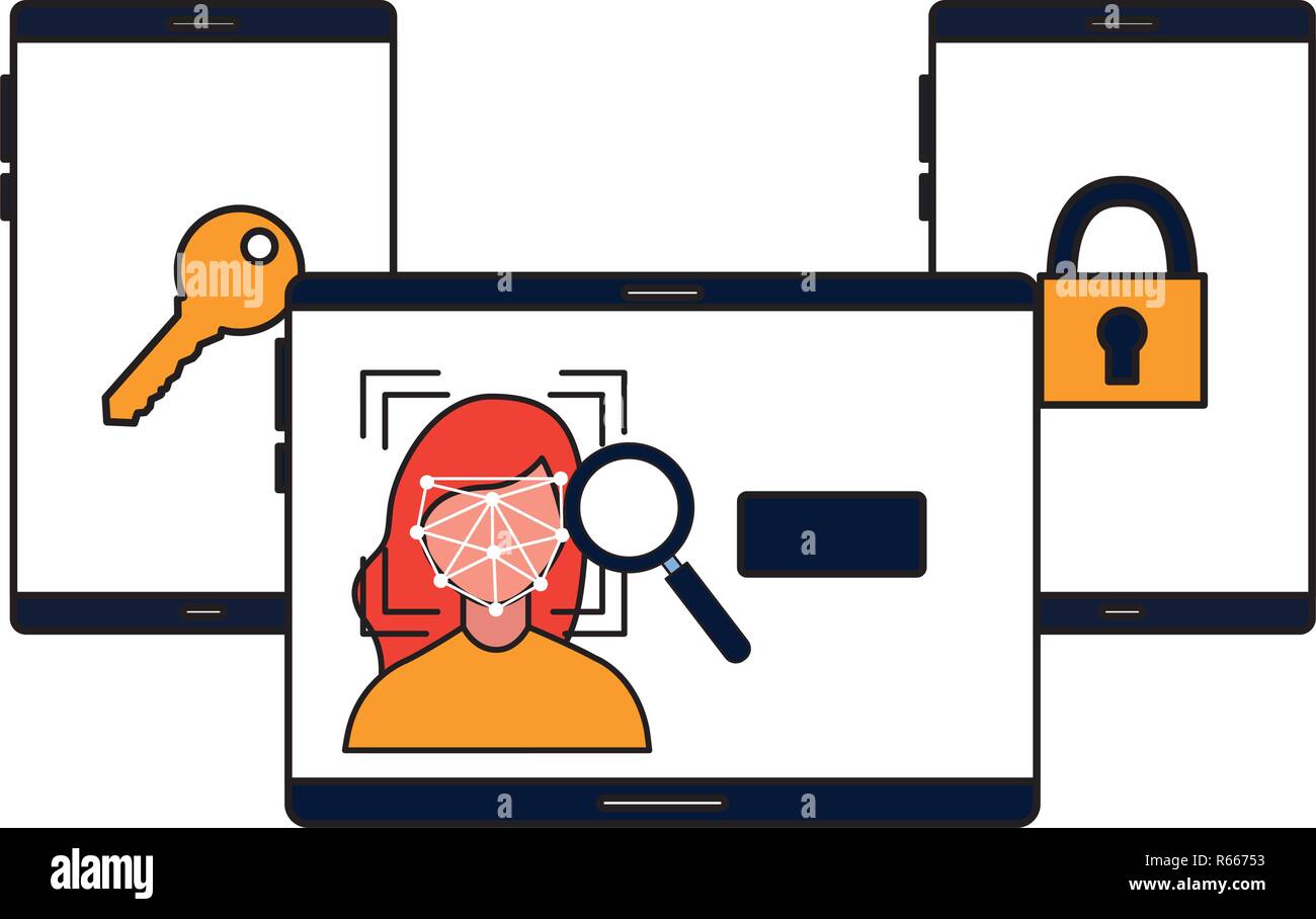 technology biometric face scan security analysis vector illustration ...