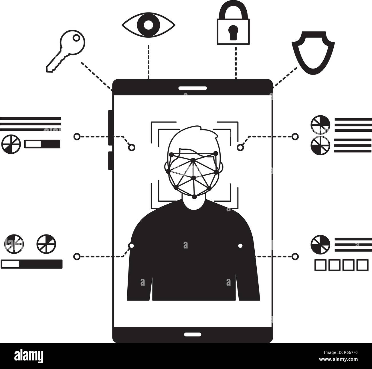 smartphone man face scan recognition biometric vector illustration ...