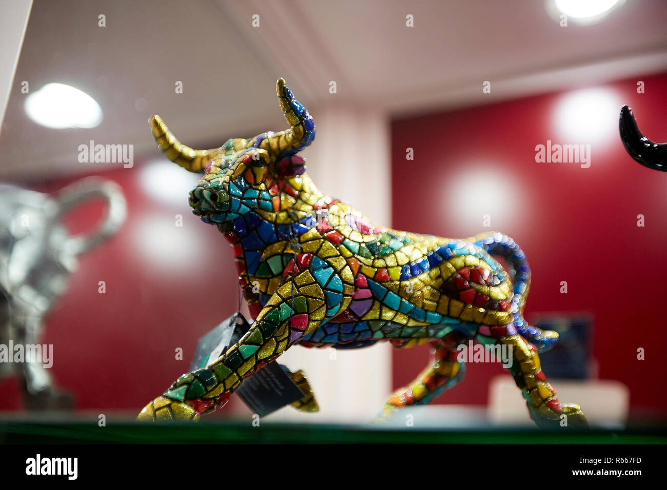 bull statue souvenir in store of Guadalest town,   Spain 2017 Stock Photo