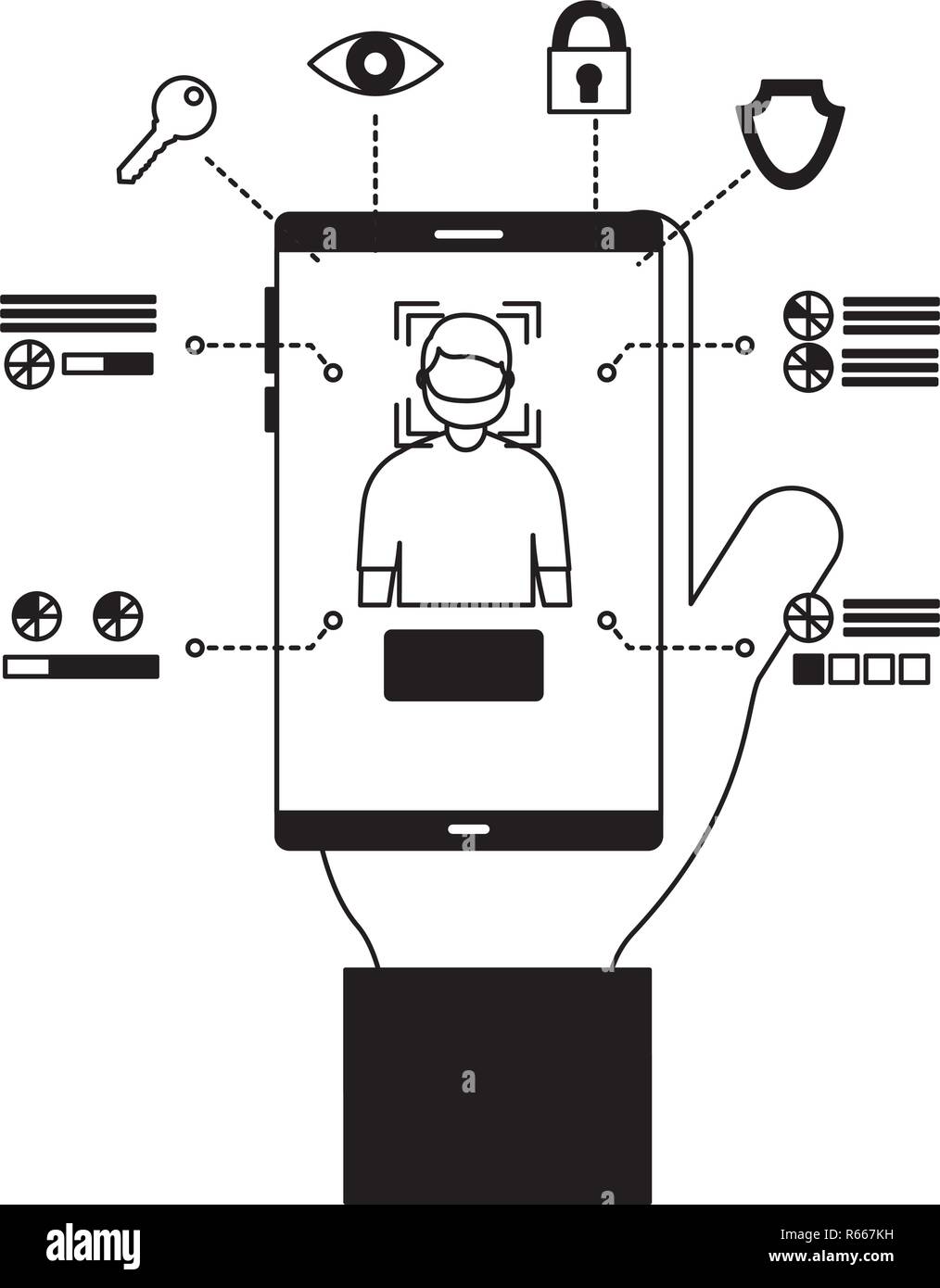 man smartphone face scan access security vector illustration Stock ...