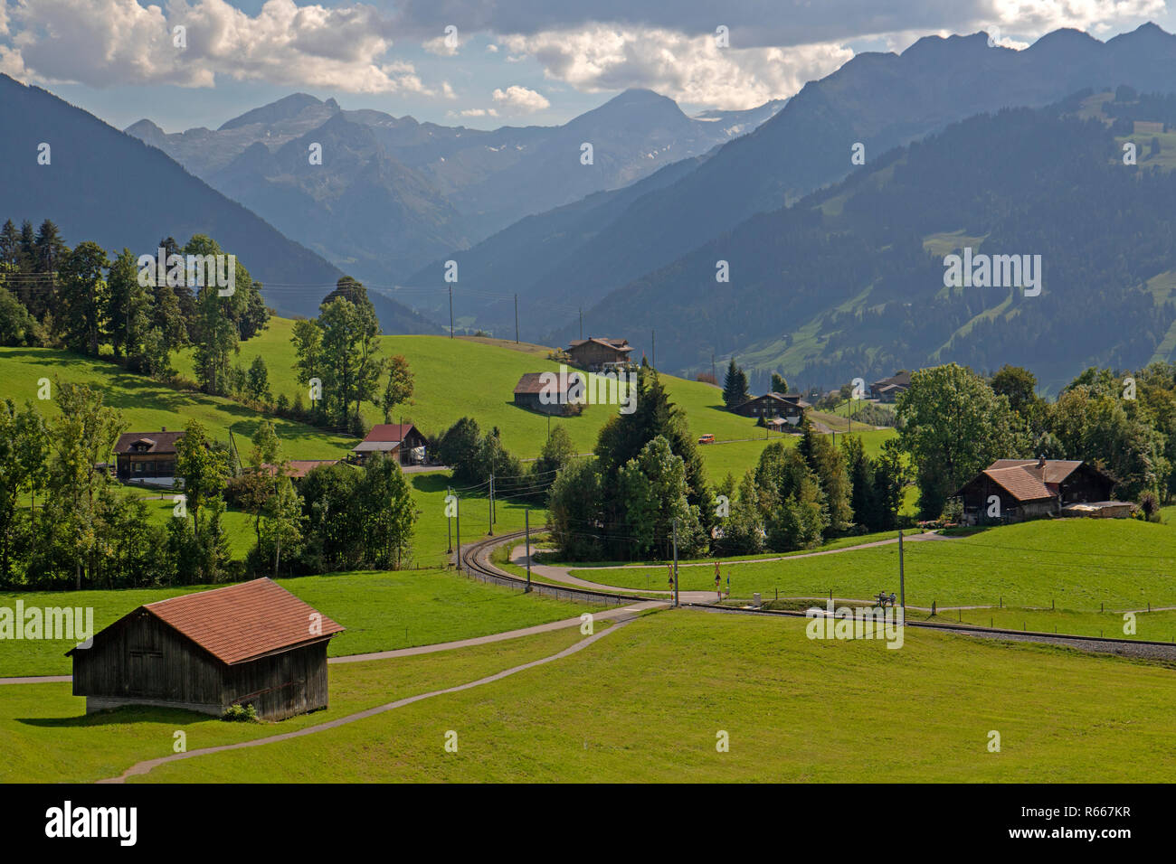 Alpine valley above Gstaad Stock Photo