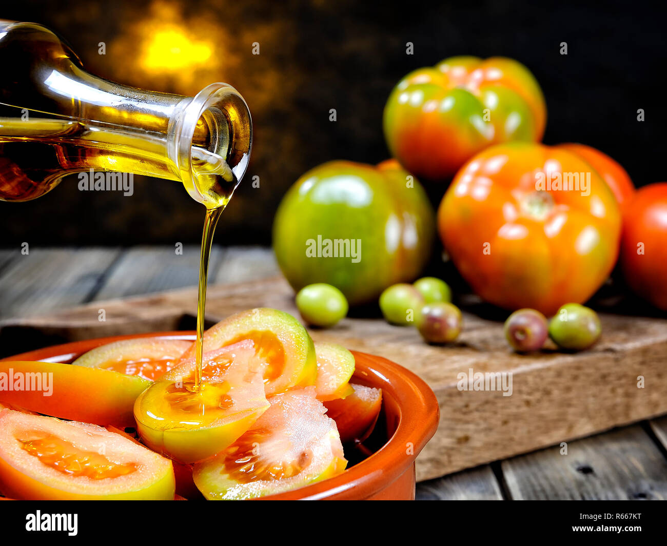 tomato salad with extra virgin olive oil Stock Photo - Alamy