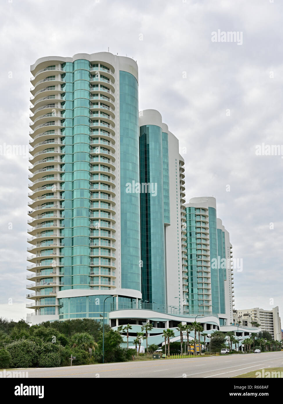 Turquoise Place condo or condominium towers exterior in Orange Beach Alabama, USA, near Gulf Shores a beach resort area. Stock Photo