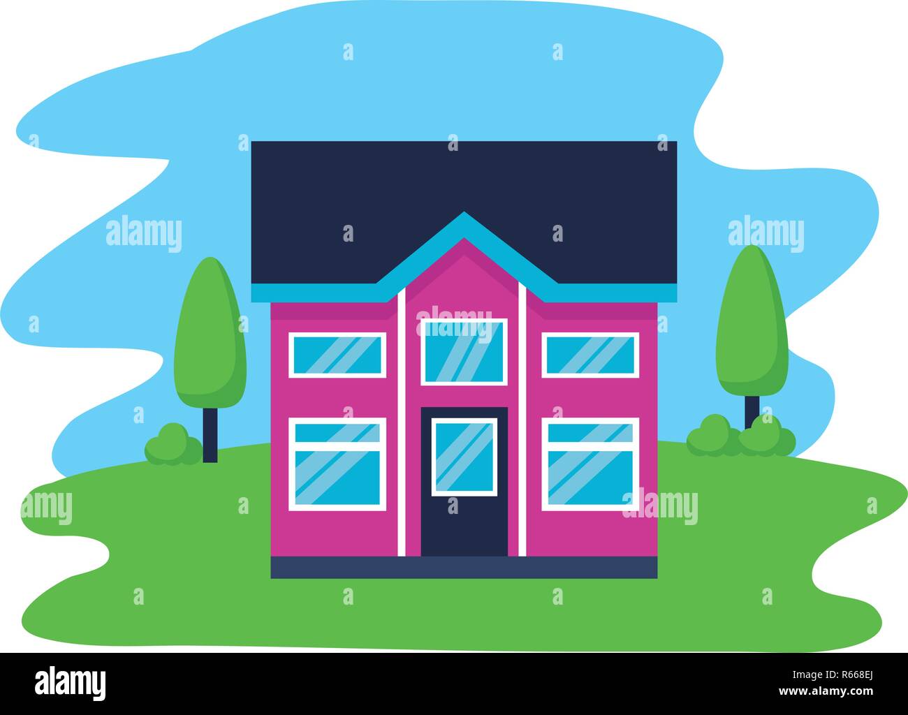 house tree garden exterior scene vector illustration Stock Vector Image ...