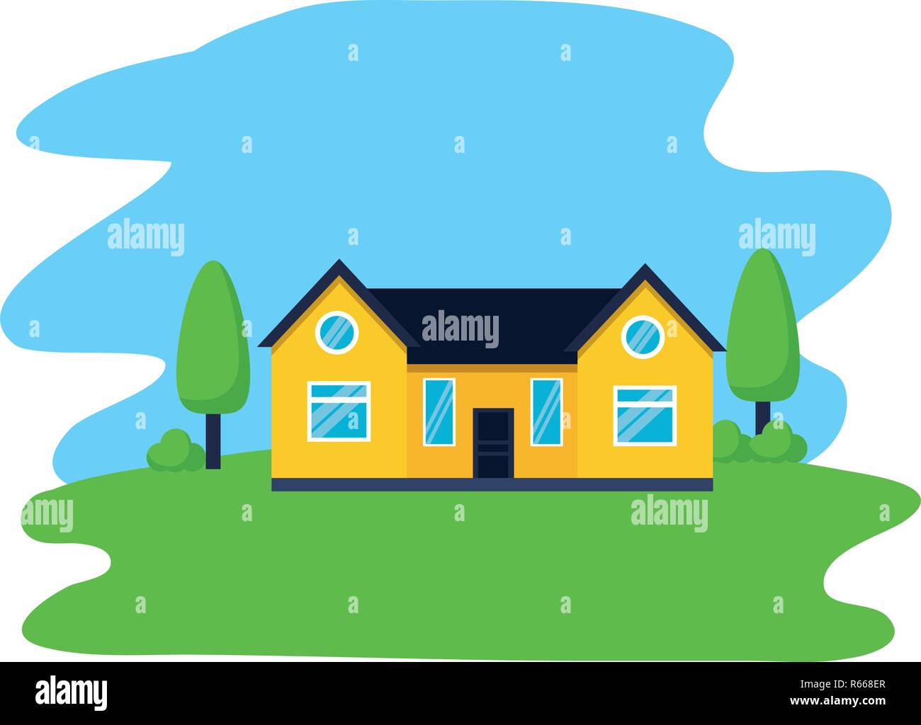 house tree garden exterior scene vector illustration Stock Vector Image ...