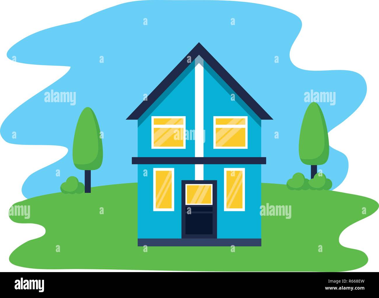 house tree garden exterior scene vector illustration Stock Vector Image ...