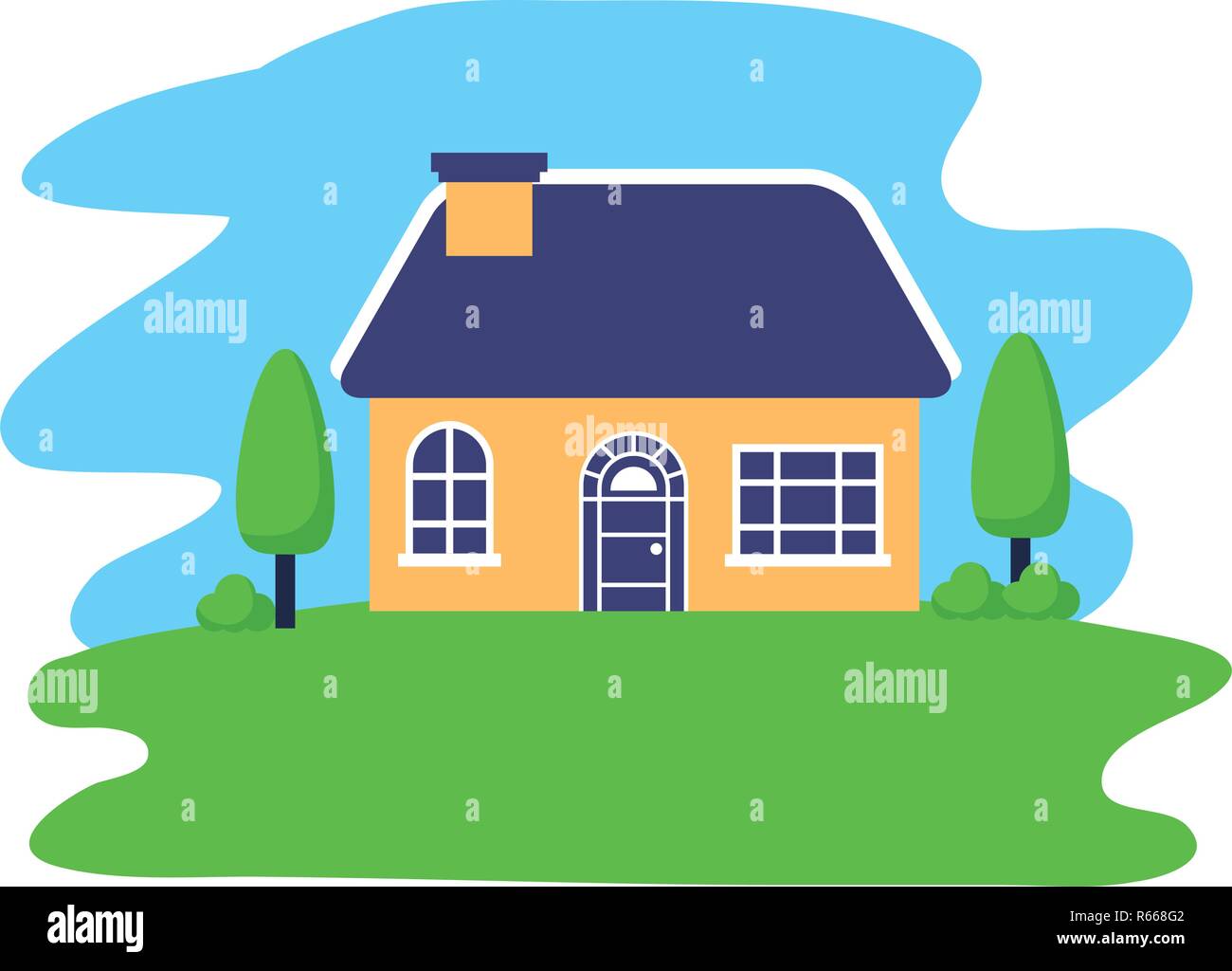 house tree garden exterior scene vector illustration Stock Vector Image ...