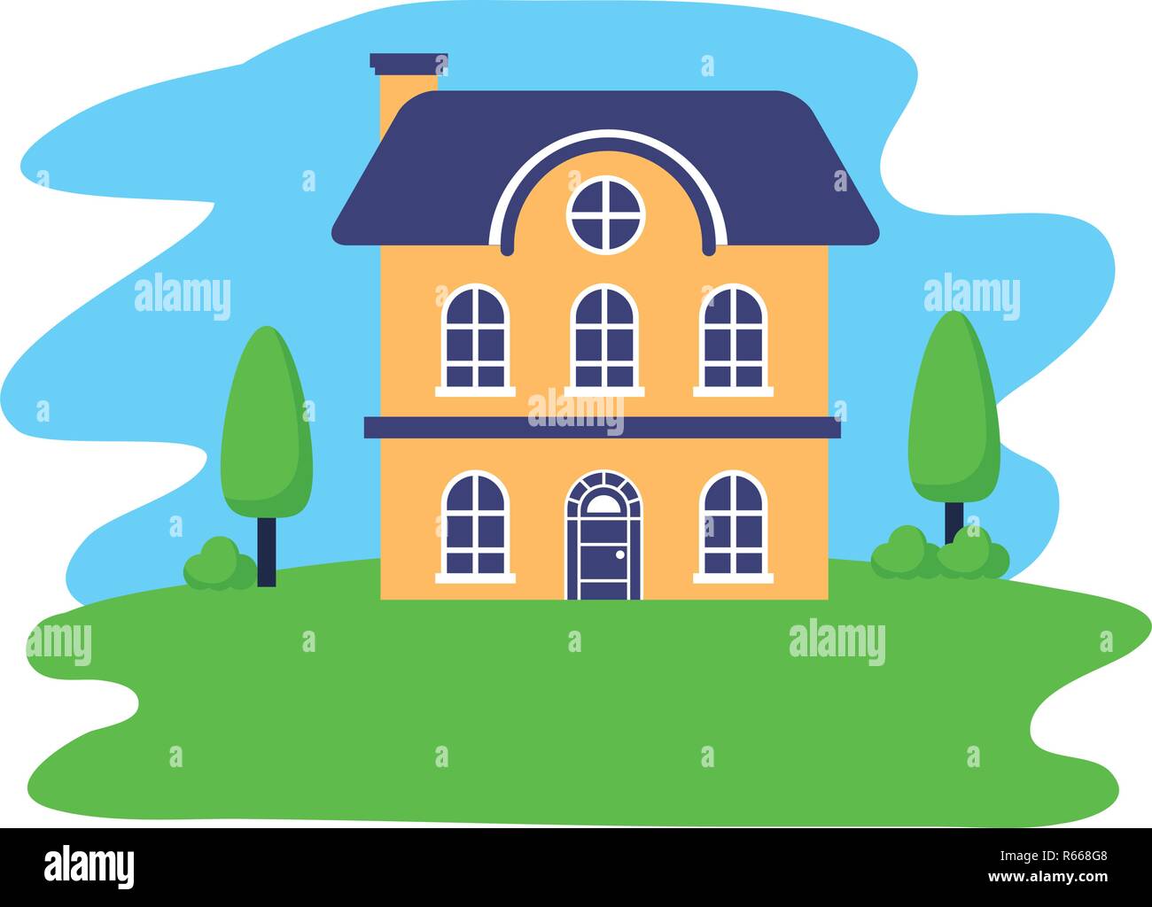 house tree garden exterior scene vector illustration Stock Vector Image ...