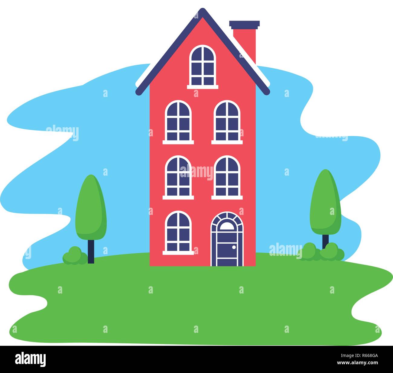 house tree garden exterior scene vector illustration Stock Vector Image ...