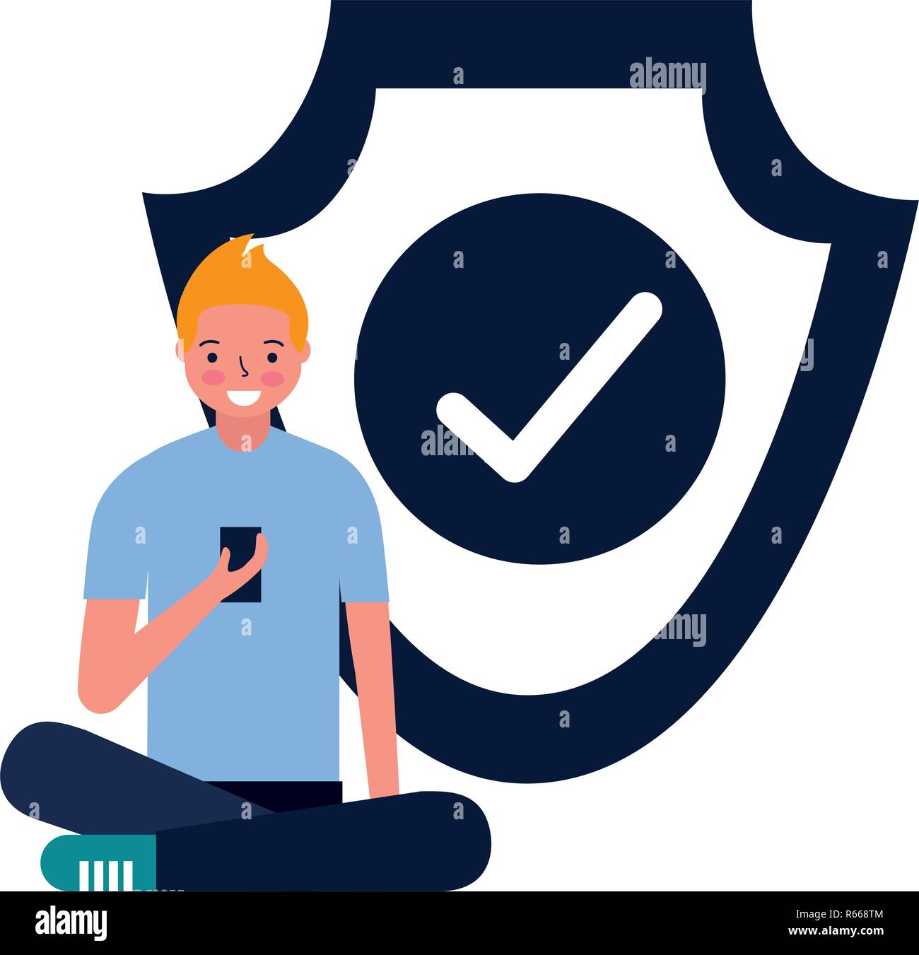 man using mobile shield protection vector illustration Stock Vector ...