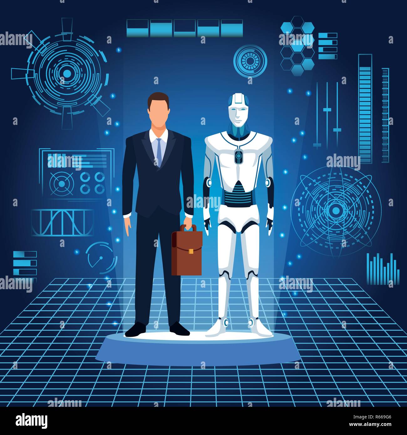 humanoid robot and businessman Stock Vector