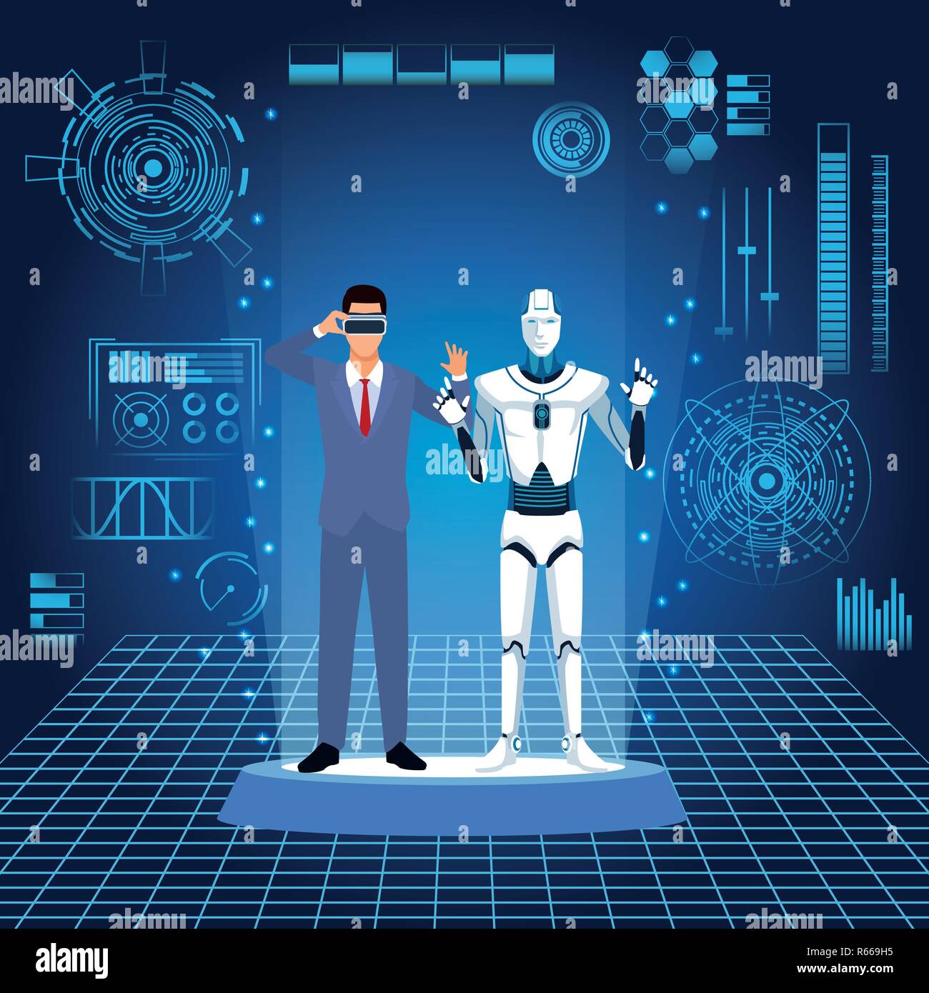 humanoid robot and businessman Stock Vector
