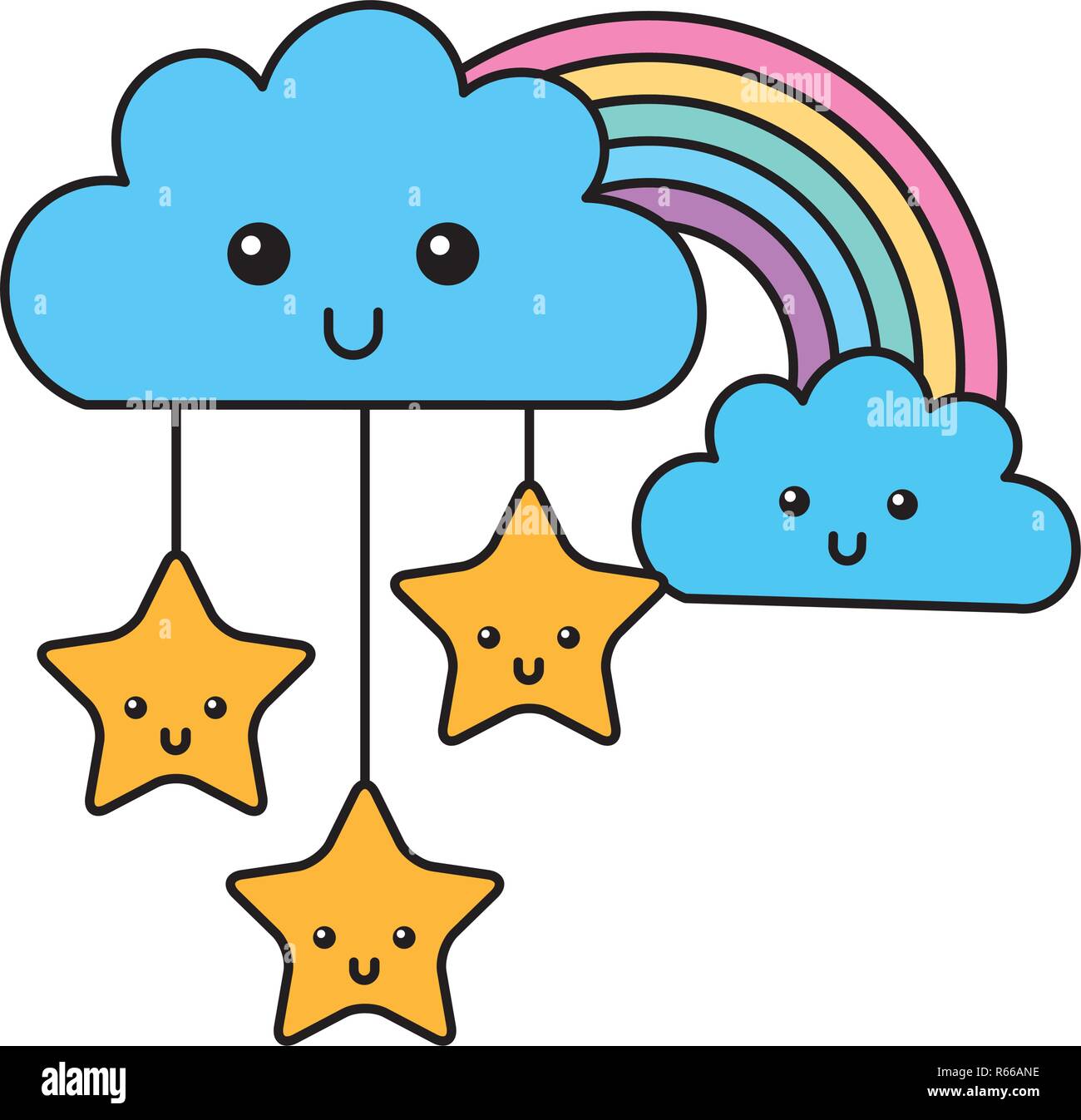 kawaii clouds stars and rainbow cartoon Stock Vector Image & Art - Alamy