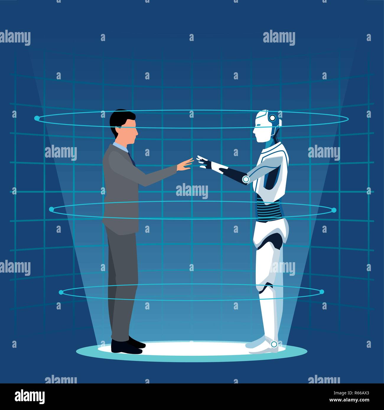 humanoid robot and businessman Stock Vector