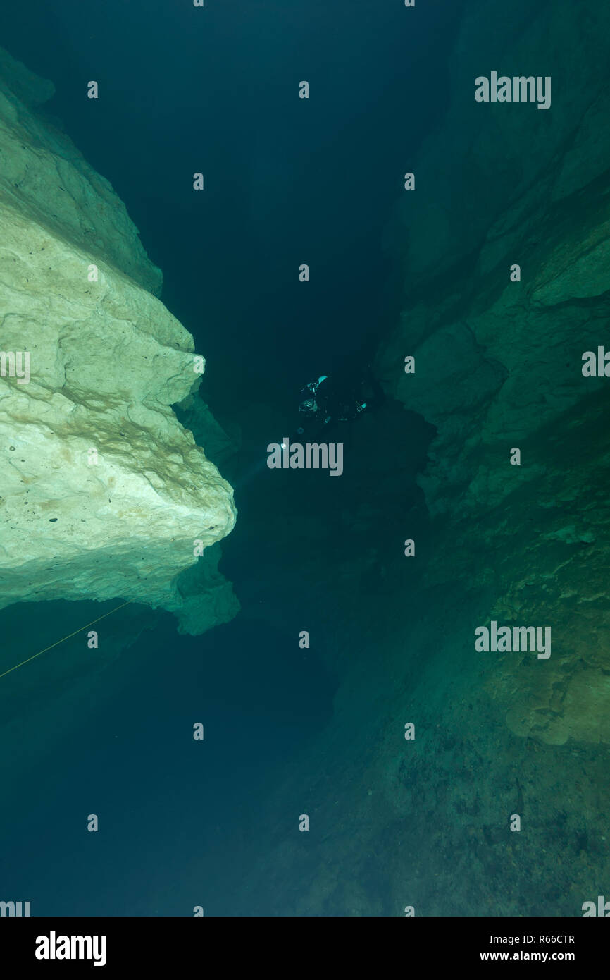 divers underwater caves diving Florida United States of America Stock