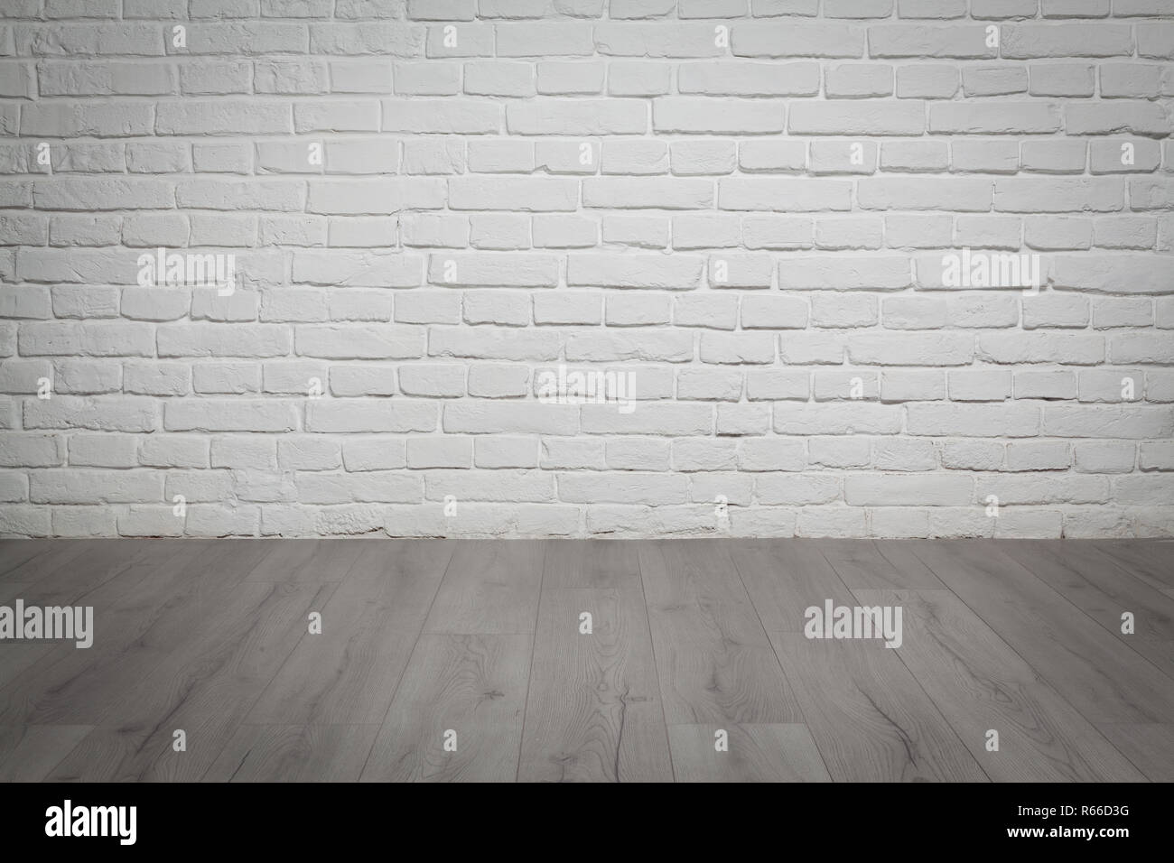 Old White Brick Wall And Wood Floor Background Stock Photo