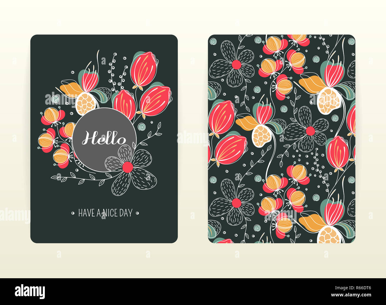 Cover design with floral pattern. Hand drawn creative flowers. Colorful artistic background with blossom Stock Photo