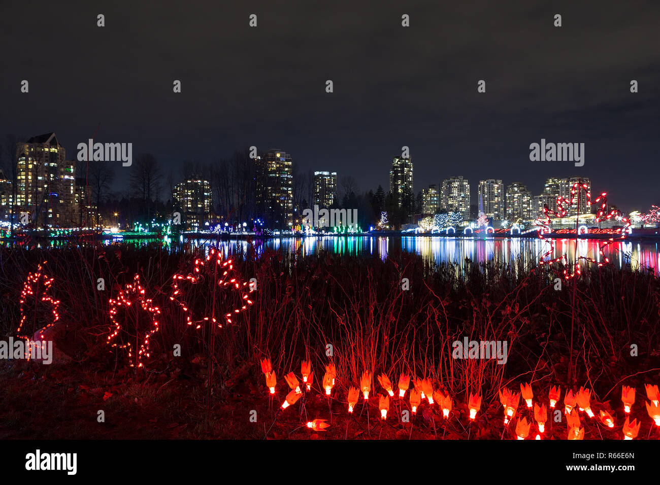 Christmas Lights at Lafarge Lake in City of Coquitlam Stock Photo