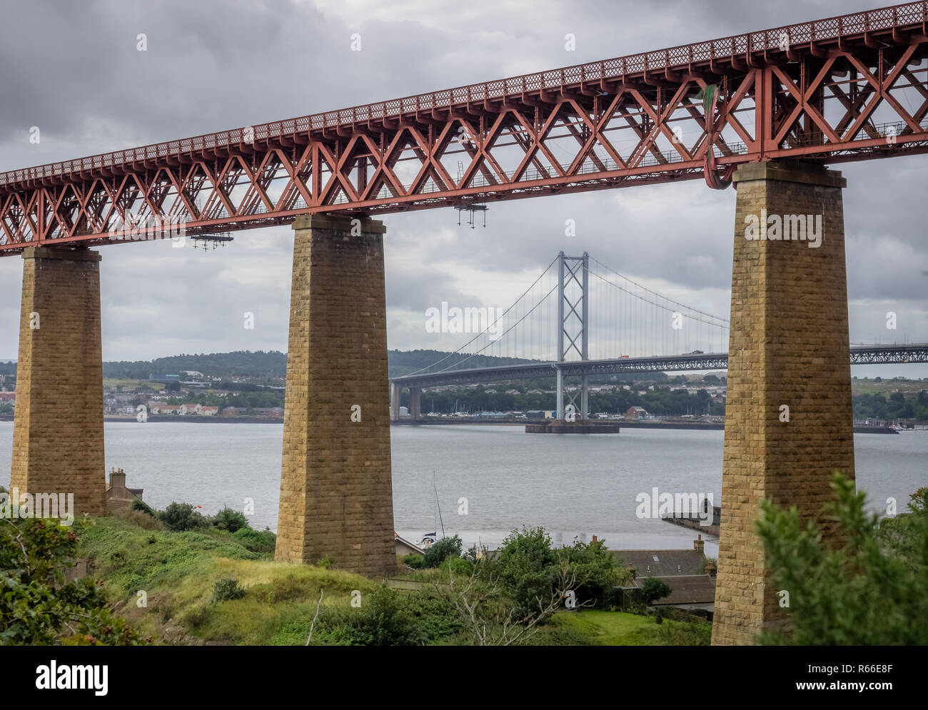 Forth Rail and Road Bridges in Edinburgh Stock Photo
