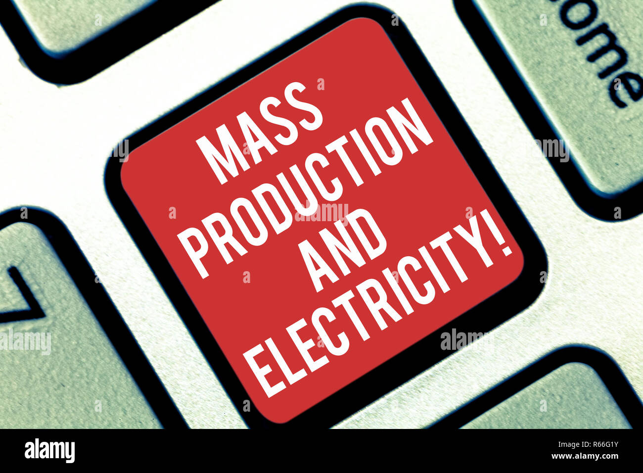 Handwriting text writing Mass Production And Electricity. Concept