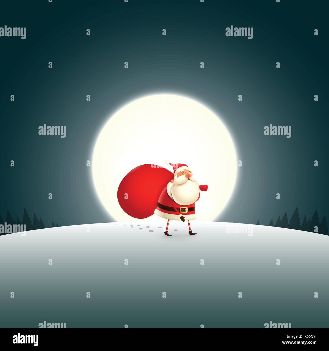 Santa Claus walking at night alone Stock Vector