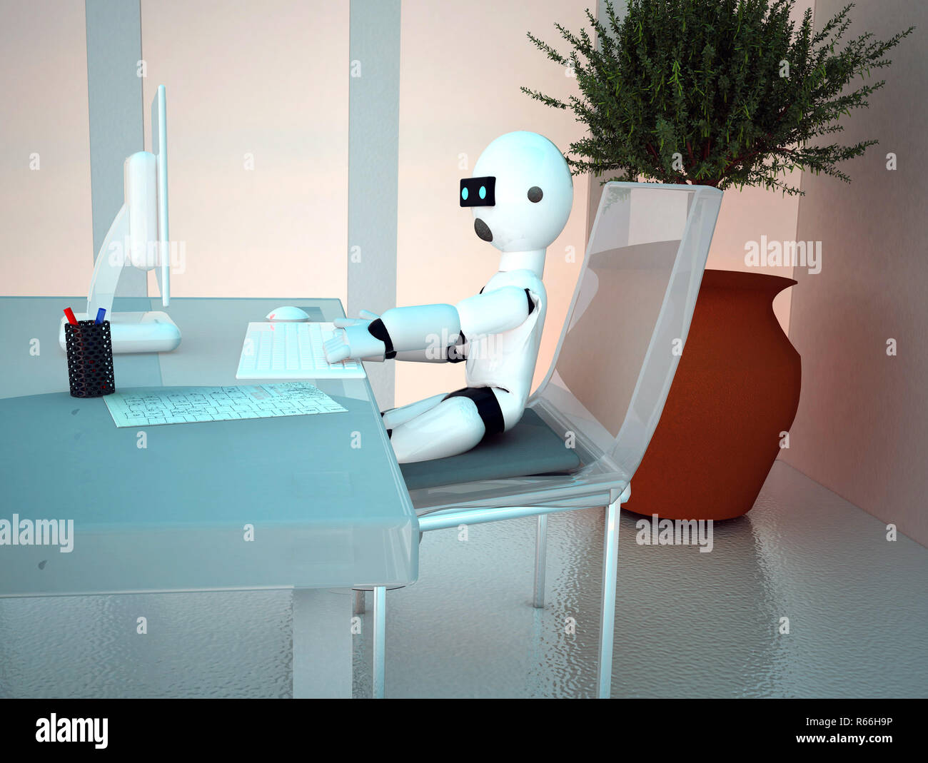 Robot working at desk Stock Photo - Alamy