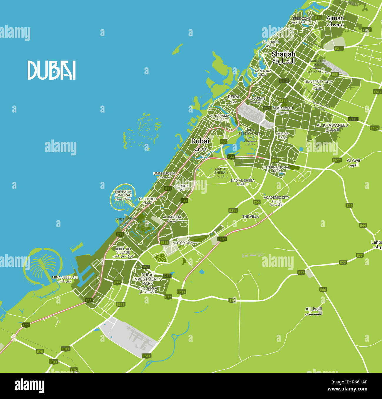 Al Quoz Dubai Map Minimalist Modern Map Of Dubai, Uae 7A.jpg - R66Hap Stock Photo - Alamy