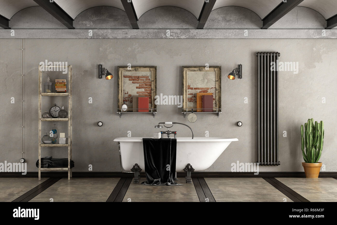 Bathroom in industrial style with bathtub Stock Photo Alamy