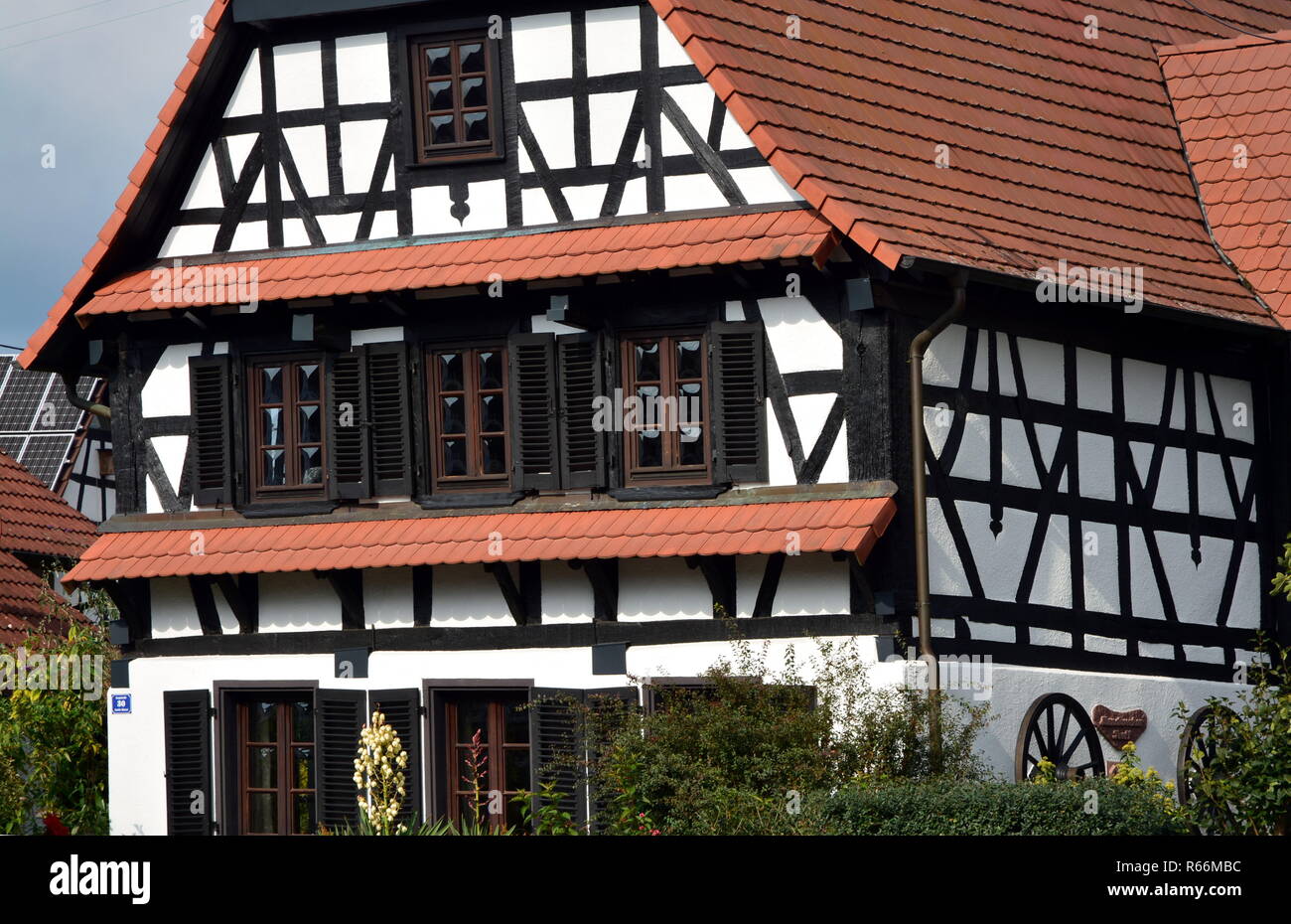 half-timbered house neuburg am rhein Stock Photo