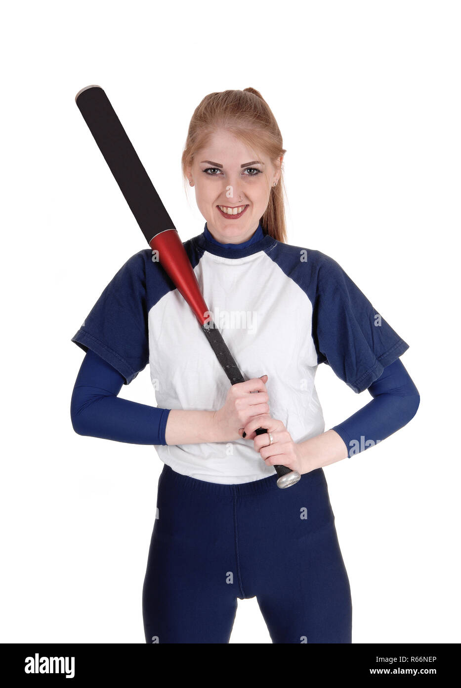 Woman holding her bat in softball Stock Photo Alamy