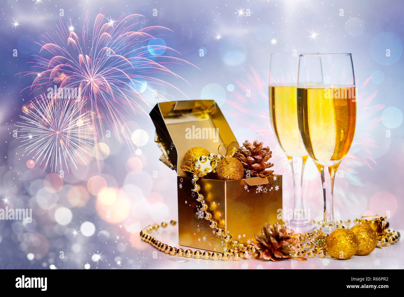 Champagne glasses on sparkling background Stock Photo Alamy