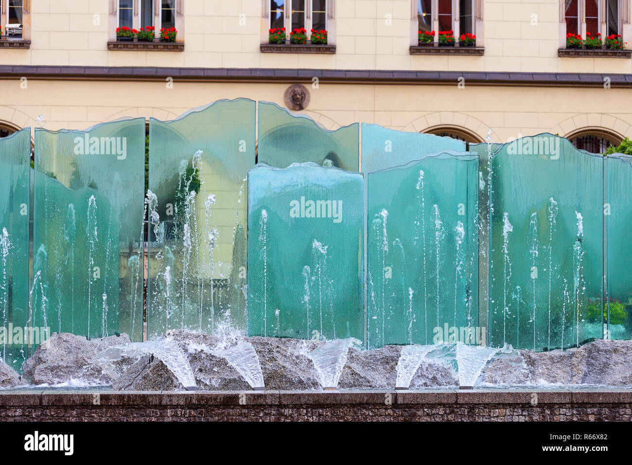 Market Square with modern glass fountain, Wroclaw, Poland Stock Photo
