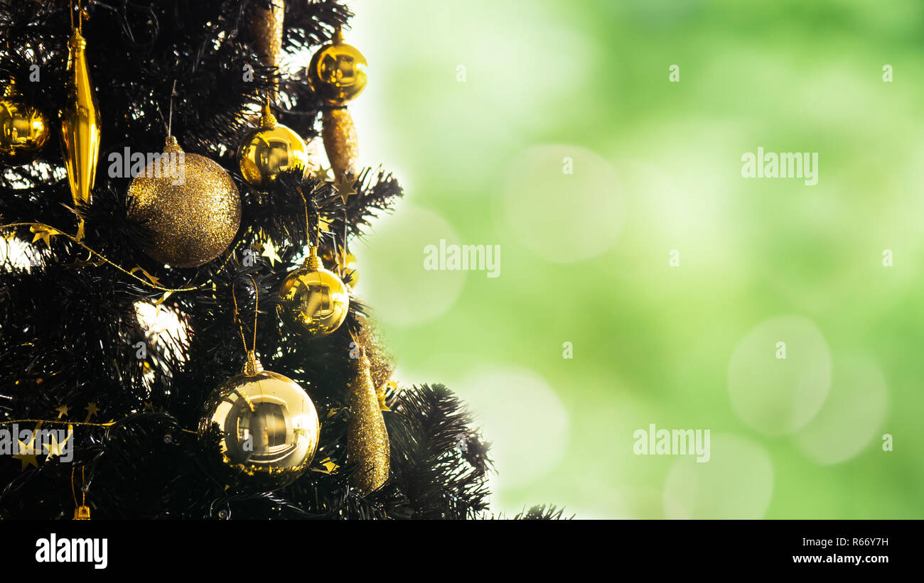Christmas tree on green bokeh background. Stock Photo