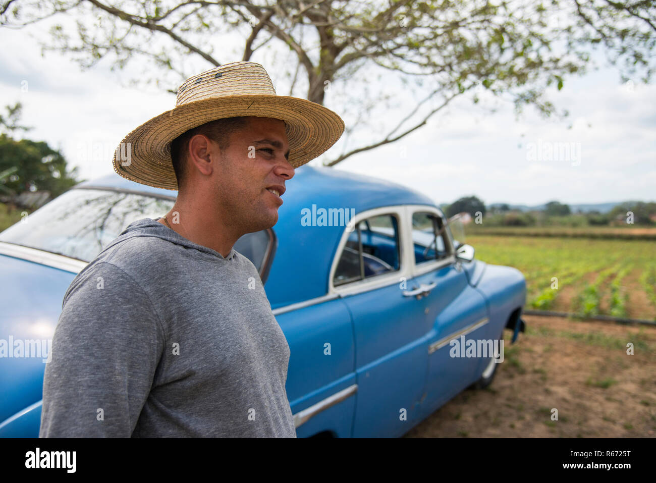 Cuban farmer near his tabacco field. Stock Photo